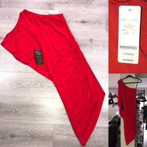 Bebe red one shoulder dress
